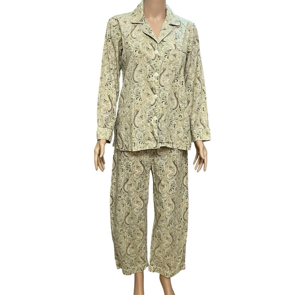 90s VTG Pottery Barn Womens Pajama Set Small Paisley Floral Long Sleeve Ankle